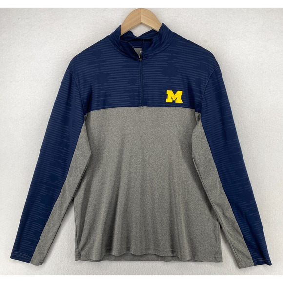 UNIVERSITY OF MICHIGAN Shirt Mens M WOLVERINES MI 1/4 Zip Blue Gray - Picture 1 of 11